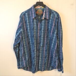 Robert Graham Paisley Multicolored Stripe Button Up Shirt Size 2XL Classic Fit